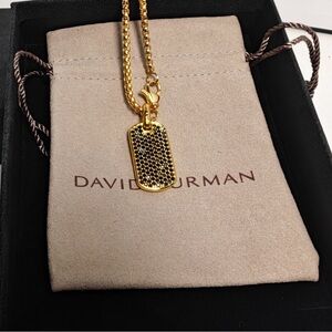 David Yurman Gold and Black Dog Tag Necklace